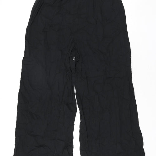 Marks and Spencer Womens Black Cotton Trousers Size 14 L27 in Regular Drawstring