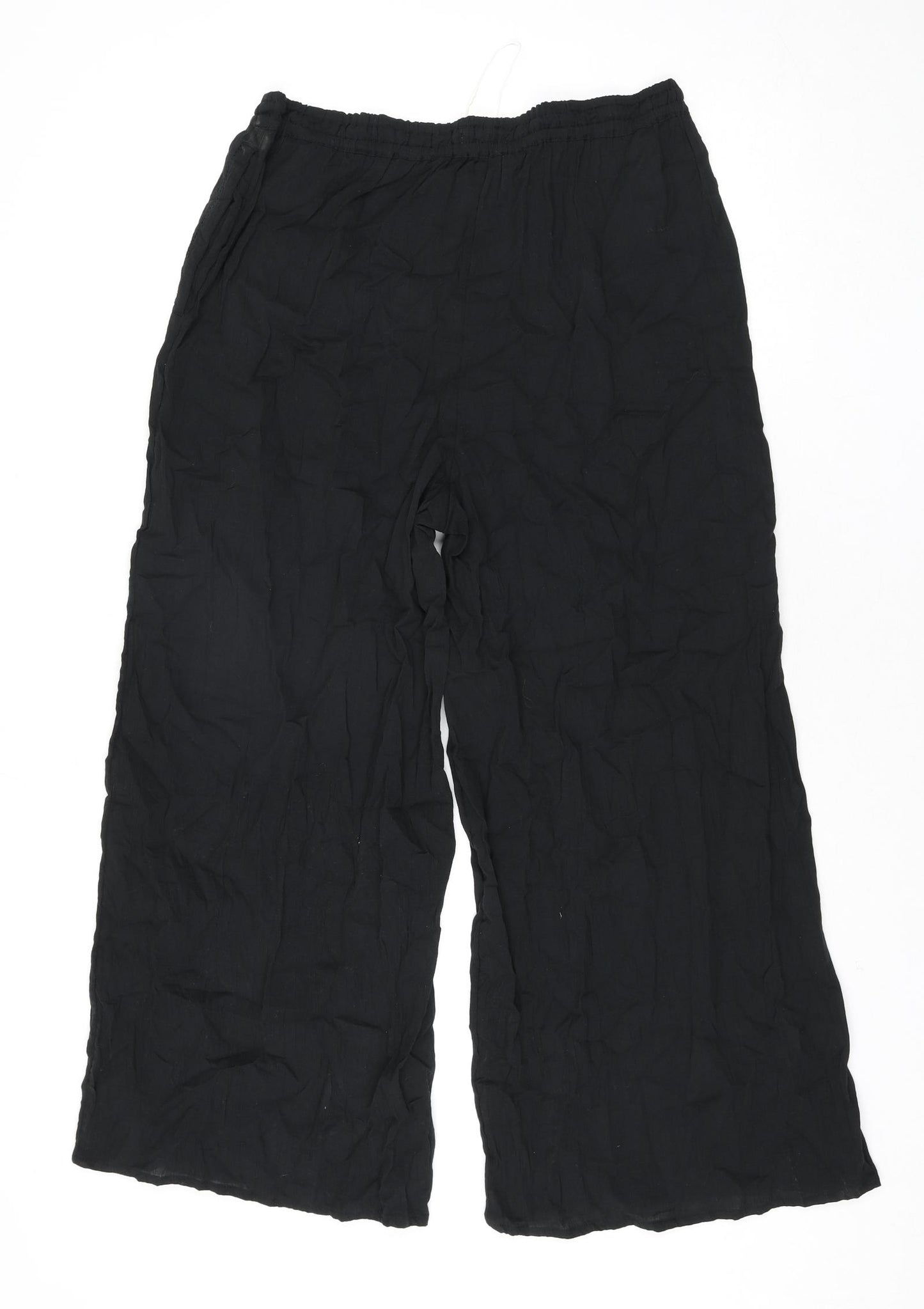Marks and Spencer Womens Black Cotton Trousers Size 14 L27 in Regular Drawstring