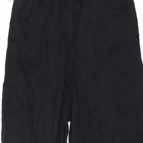Marks and Spencer Womens Black Cotton Trousers Size 14 L27 in Regular Drawstring