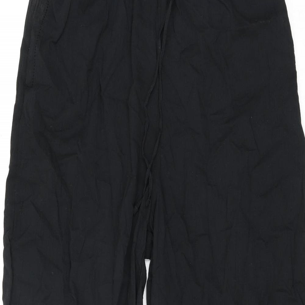 Marks and Spencer Womens Black Cotton Trousers Size 14 L27 in Regular Drawstring