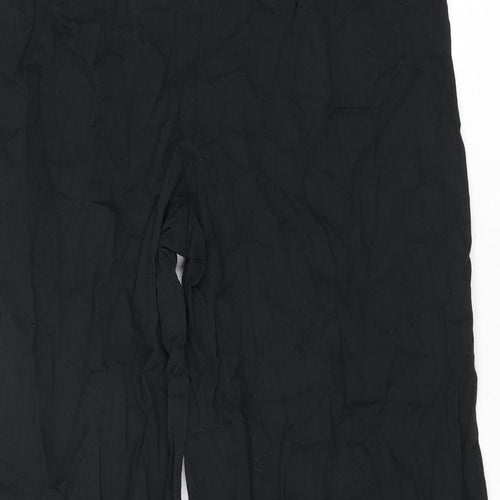 Marks and Spencer Womens Black Cotton Trousers Size 14 L27 in Regular Drawstring