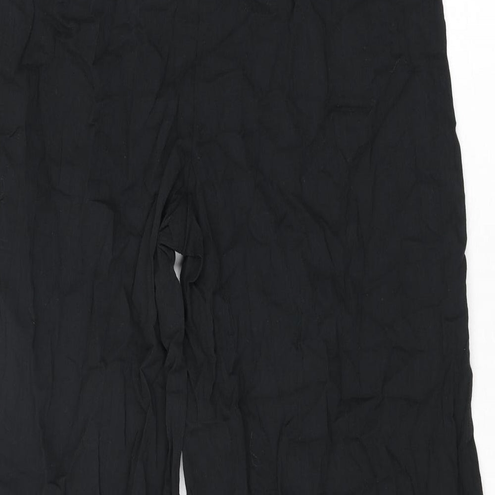 Marks and Spencer Womens Black Cotton Trousers Size 14 L27 in Regular Drawstring