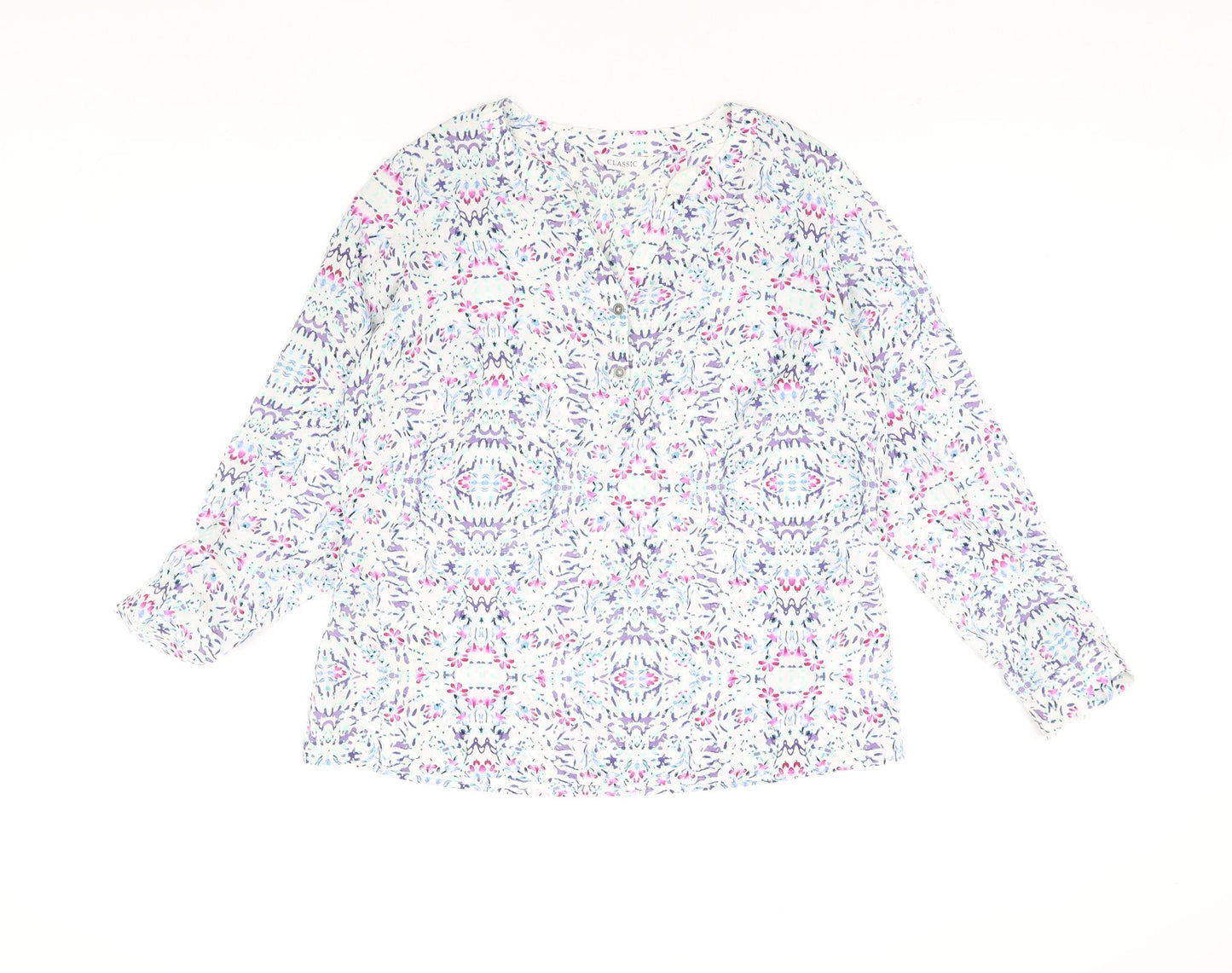 Classic Womens Multicoloured Geometric Polyester Basic Blouse Size 12 V-Neck