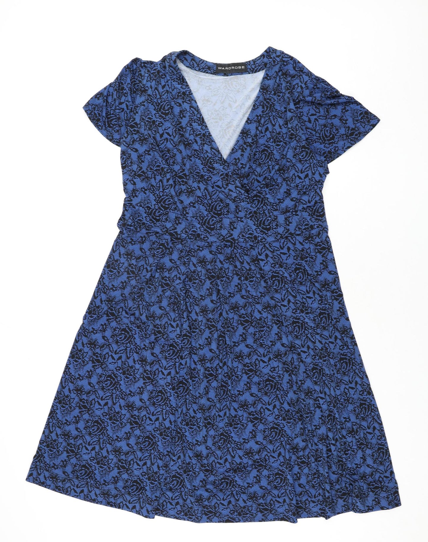 Waredrobe Womens Blue Floral Polyester A-Line Size 20 V-Neck Pullover