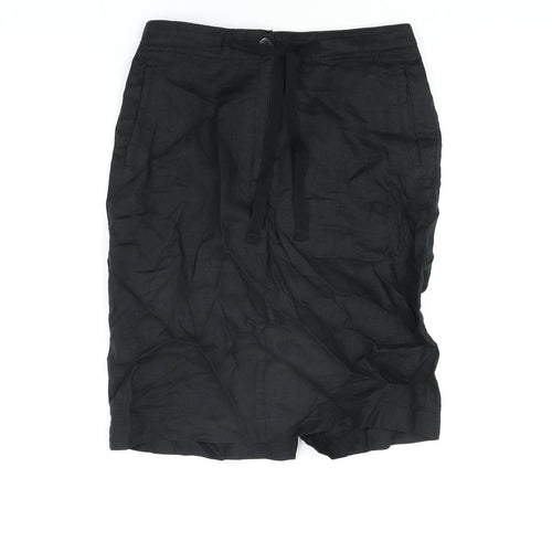 Marks and Spencer Womens Black Linen Straight & Pencil Skirt Size 30 in Zip - Drawstring Waist