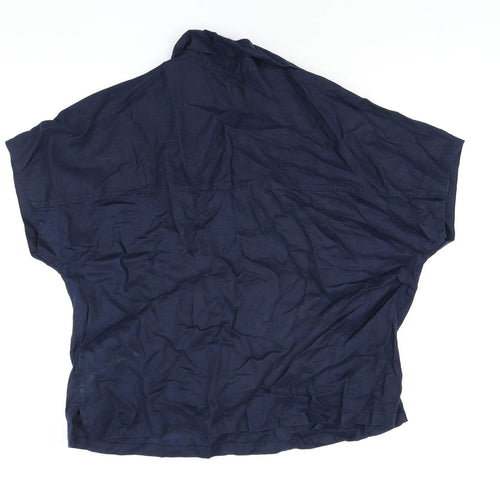 Marks and Spencer Womens Blue Linen Basic Blouse Size 16 Collared