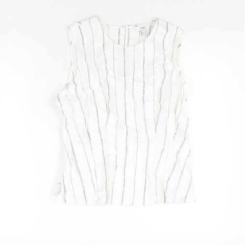 Marks and Spencer Womens Ivory Striped Linen Camisole Blouse Size 14 Round Neck