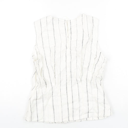 Marks and Spencer Womens Ivory Striped Linen Camisole Blouse Size 14 Round Neck