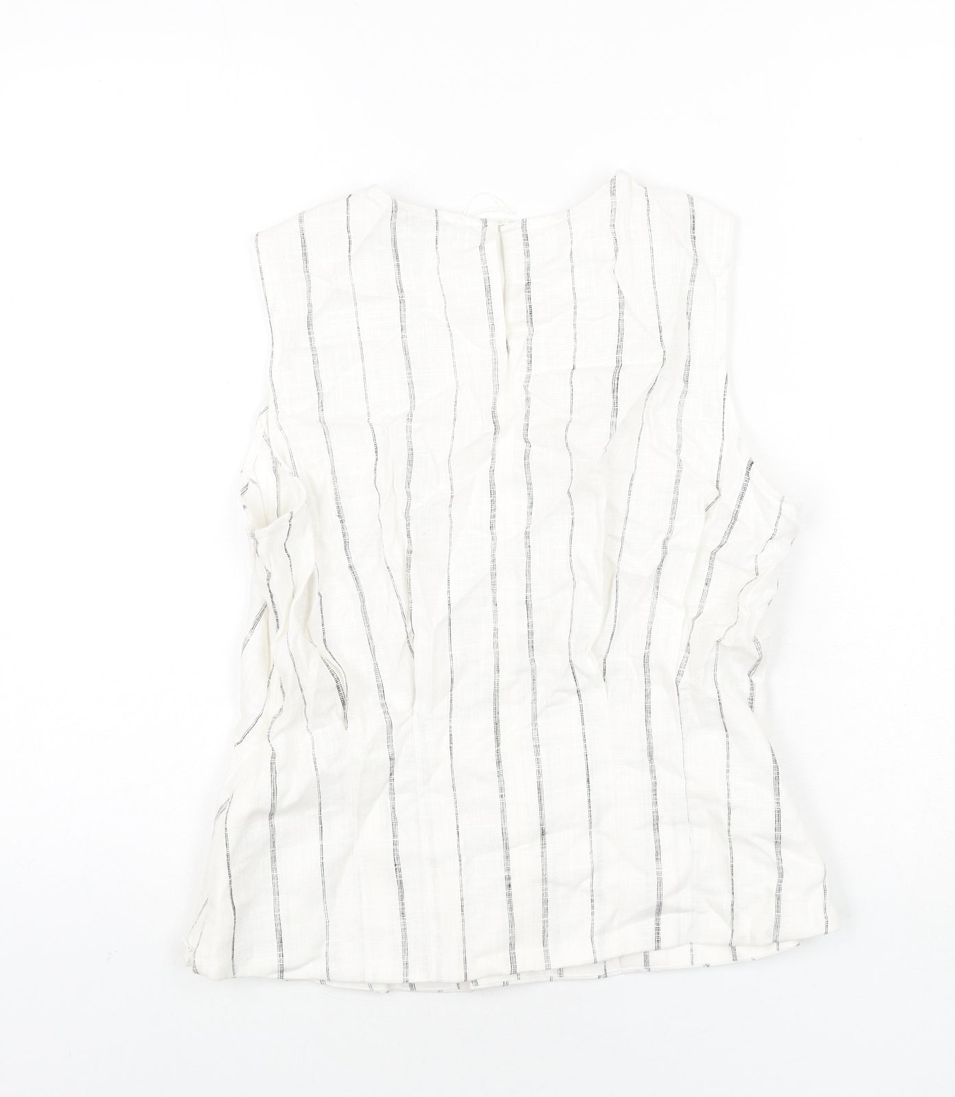 Marks and Spencer Womens Ivory Striped Linen Camisole Blouse Size 14 Round Neck