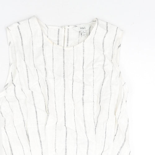 Marks and Spencer Womens Ivory Striped Linen Camisole Blouse Size 14 Round Neck