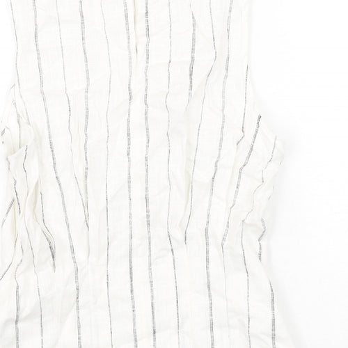 Marks and Spencer Womens Ivory Striped Linen Camisole Blouse Size 14 Round Neck