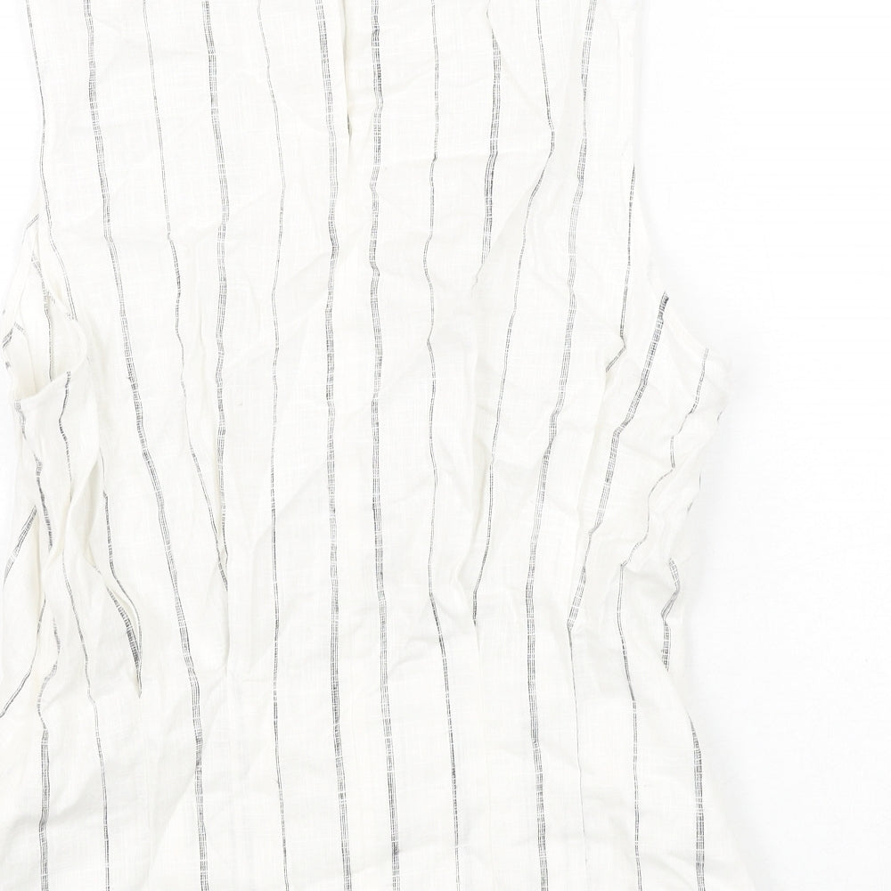 Marks and Spencer Womens Ivory Striped Linen Camisole Blouse Size 14 Round Neck