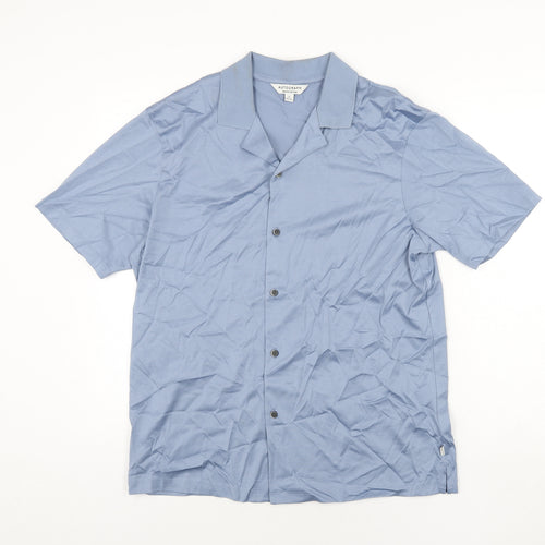 Autograph Mens Blue Cotton Button-Up Size M Collared Button