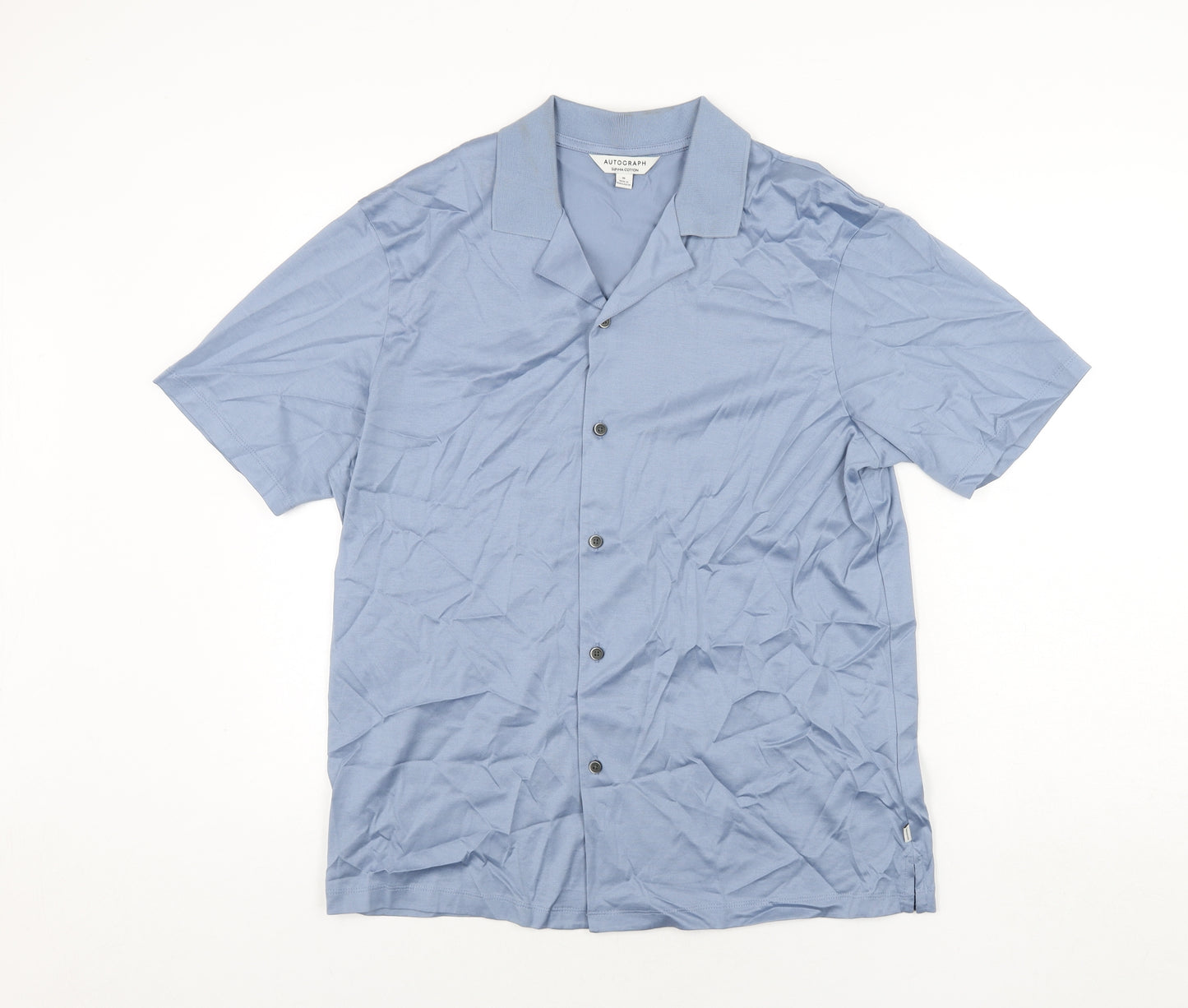 Autograph Mens Blue Cotton Button-Up Size M Collared Button