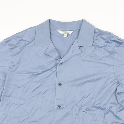 Autograph Mens Blue Cotton Button-Up Size M Collared Button