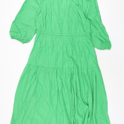 Marks and Spencer Womens Green Modal Shift Size 14 V-Neck Pullover - Bow Smocked