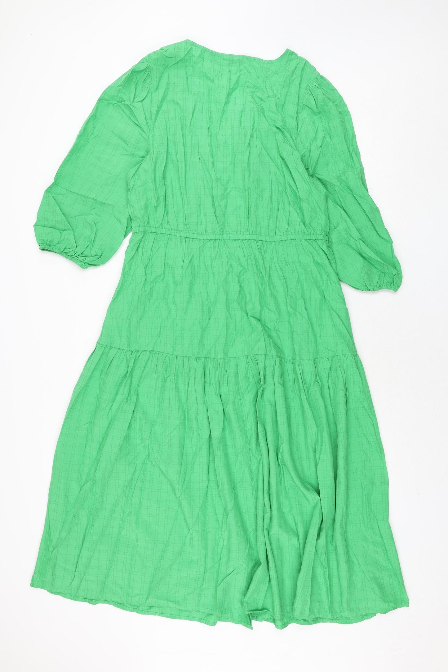Marks and Spencer Womens Green Modal Shift Size 14 V-Neck Pullover - Bow Smocked