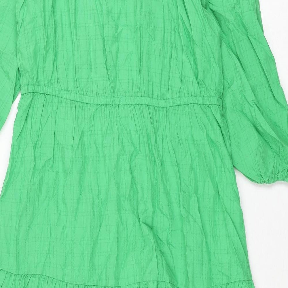 Marks and Spencer Womens Green Modal Shift Size 14 V-Neck Pullover - Bow Smocked