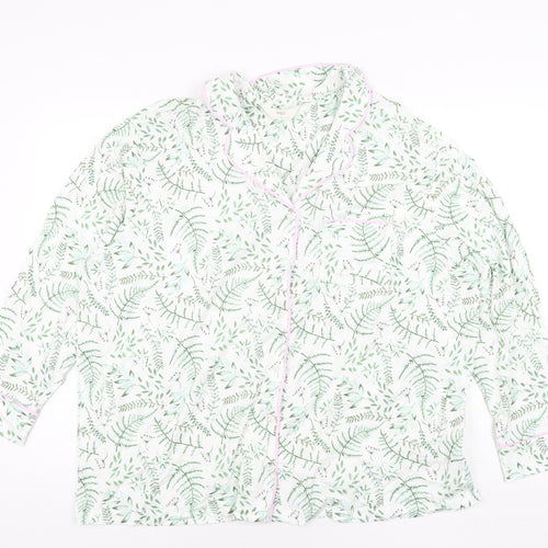 Marks and Spencer Womens Green Geometric Cotton Top Pyjama Top Size L Button - Leaf Print