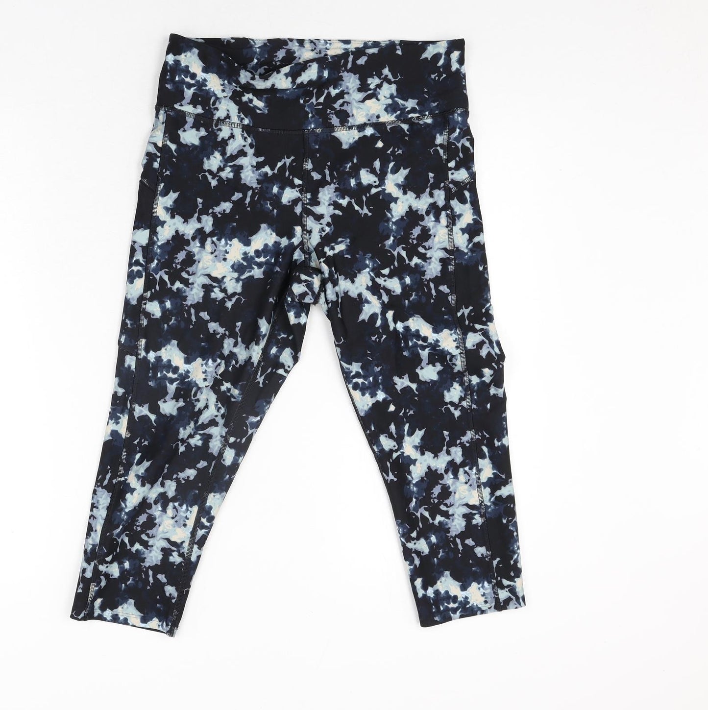 GOODMOVE Womens Blue Geometric Polyester Capri Leggings Size 12 L21 in Regular Drawstring