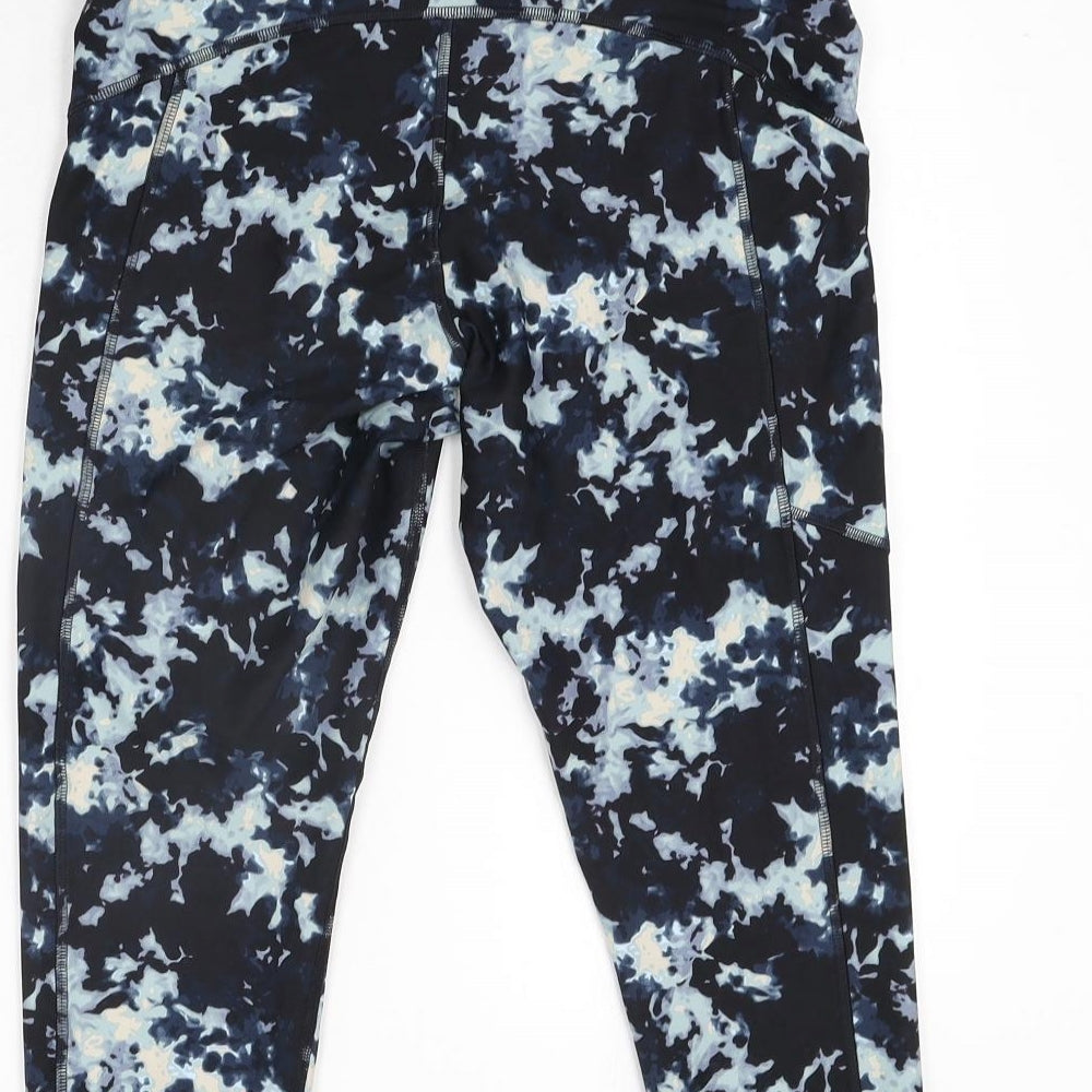 GOODMOVE Womens Blue Geometric Polyester Capri Leggings Size 12 L21 in Regular Drawstring