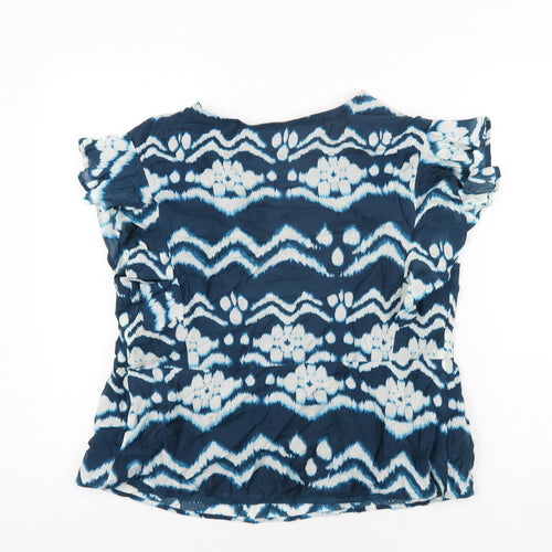 Per Una Womens Blue Geometric Cupro Basic Blouse Size 12 V-Neck - Frill