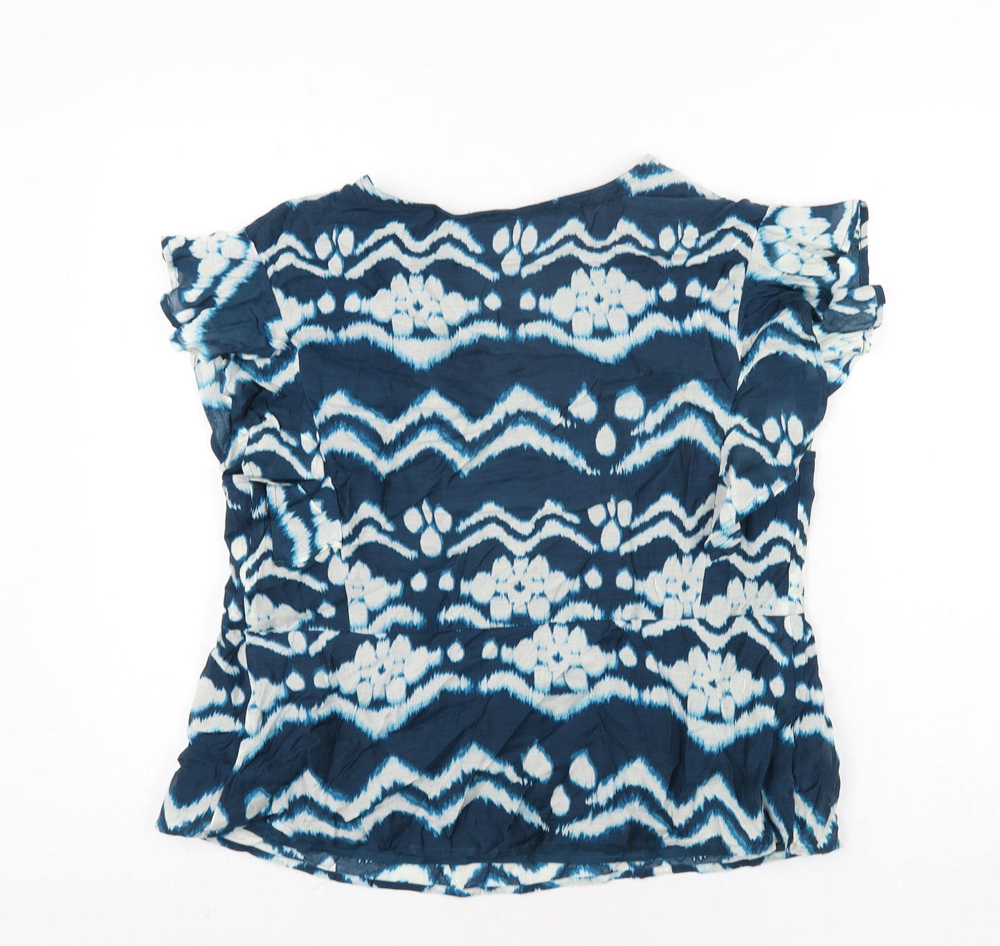 Per Una Womens Blue Geometric Cupro Basic Blouse Size 12 V-Neck - Frill