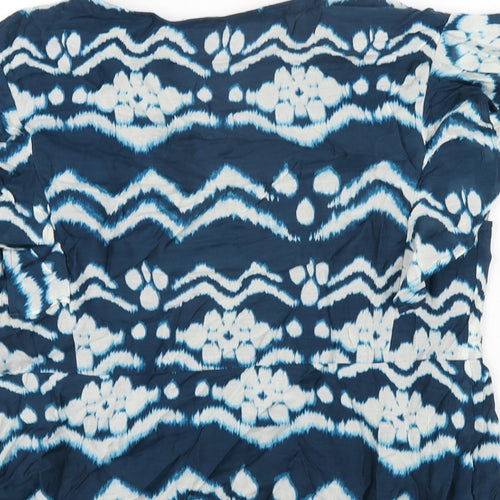 Per Una Womens Blue Geometric Cupro Basic Blouse Size 12 V-Neck - Frill