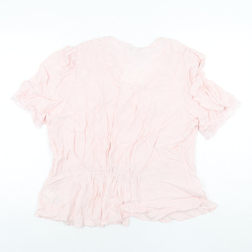Marks and Spencer Womens Pink Viscose Basic Blouse Size 18 V-Neck - Lace Trim Peplum