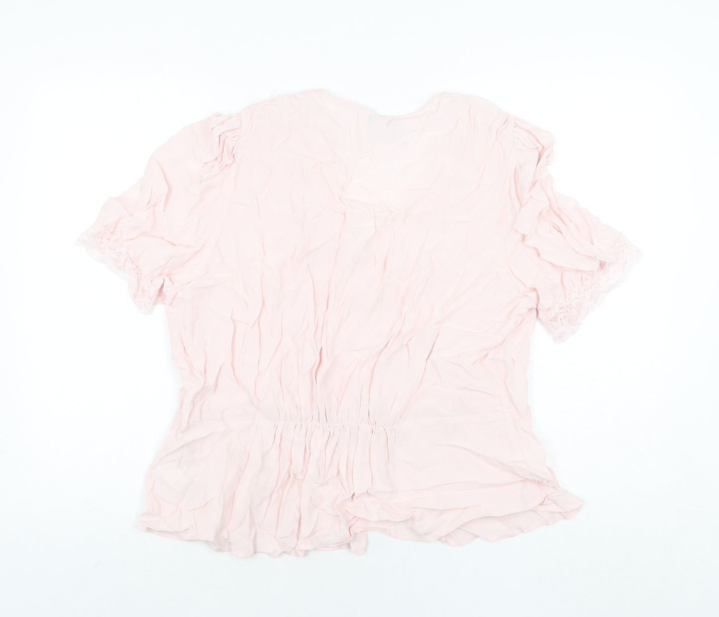 Marks and Spencer Womens Pink Viscose Basic Blouse Size 18 V-Neck - Lace Trim Peplum