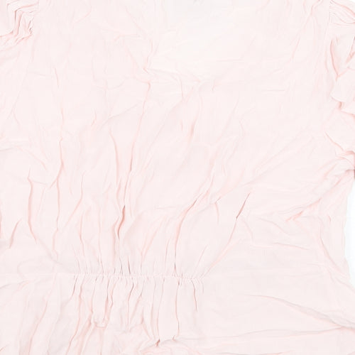 Marks and Spencer Womens Pink Viscose Basic Blouse Size 18 V-Neck - Lace Trim Peplum