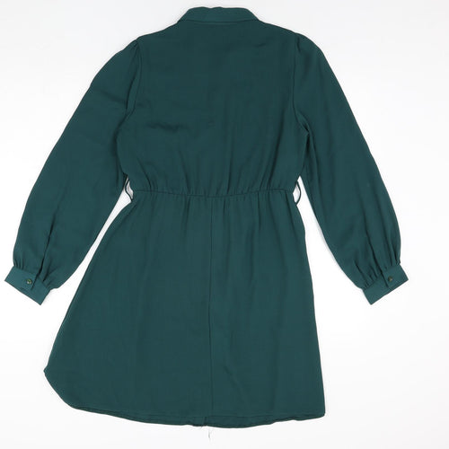 New Look Womens Green Polyester Shirt Dress Size 10 Collared Button