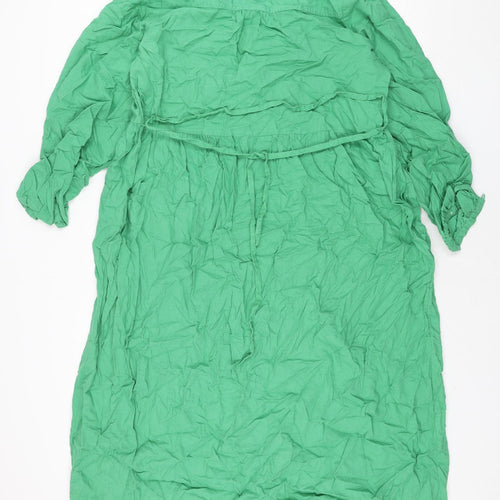 Marks and Spencer Womens Green Linen Shift Size 18 V-Neck Button - Belted