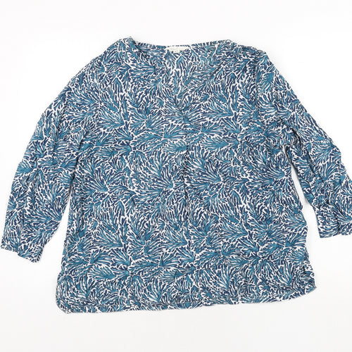 Seasalt Womens Blue Geometric Cotton Basic Blouse Size 18 V-Neck