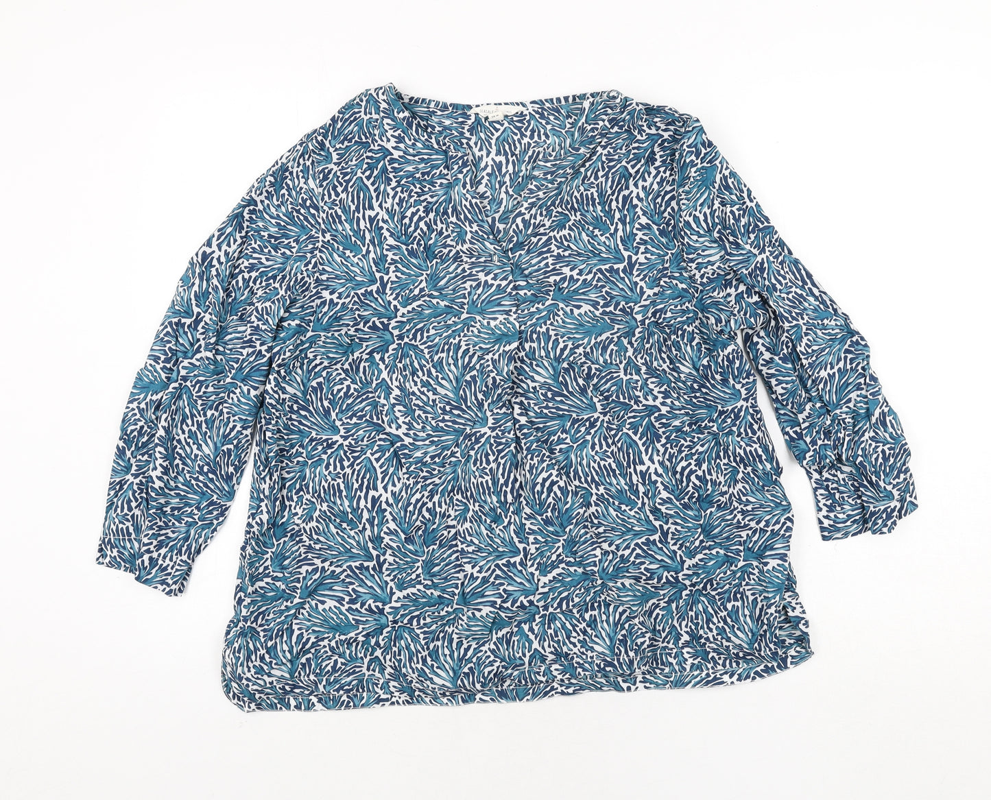 Seasalt Womens Blue Geometric Cotton Basic Blouse Size 18 V-Neck