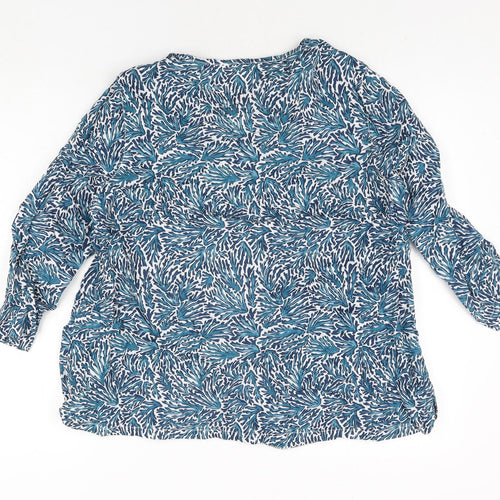 Seasalt Womens Blue Geometric Cotton Basic Blouse Size 18 V-Neck
