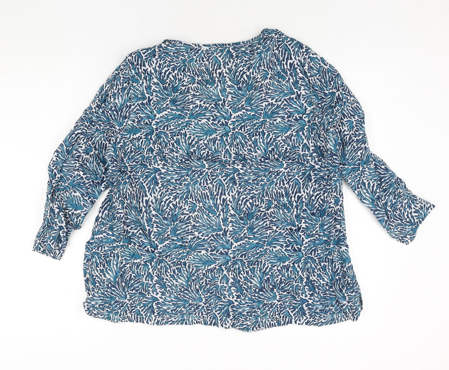 Seasalt Womens Blue Geometric Cotton Basic Blouse Size 18 V-Neck