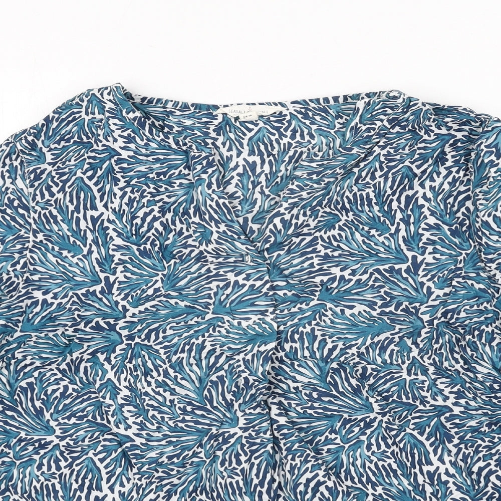 Seasalt Womens Blue Geometric Cotton Basic Blouse Size 18 V-Neck