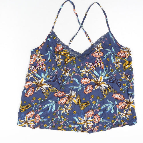 Marks and Spencer Womens Multicoloured Geometric Polyester Camisole Blouse Size 16 V-Neck - Lace Trim Floral Butterfly Print