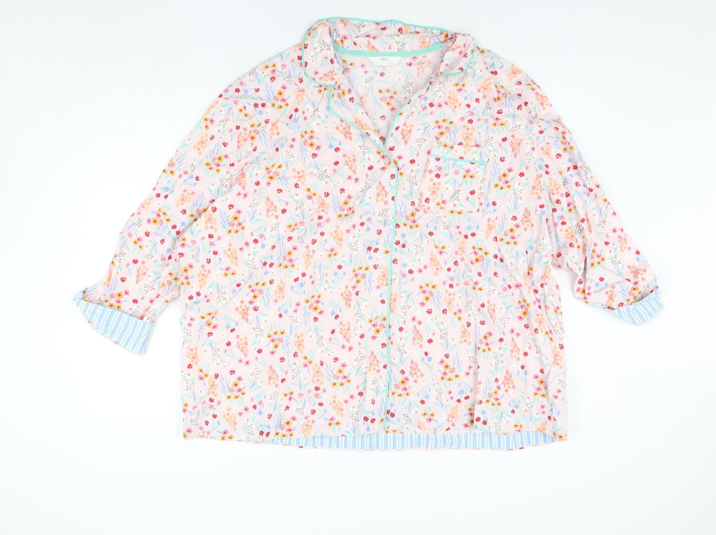 Marks and Spencer Womens Multicoloured Floral Cotton Top Pyjama Top Size 22 Button