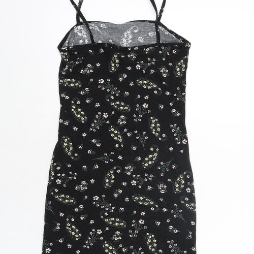 Miss Selfridge Womens Black Floral Polyester Mini Size 8 Square Neck Pullover