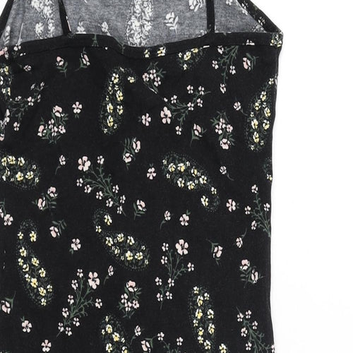 Miss Selfridge Womens Black Floral Polyester Mini Size 8 Square Neck Pullover
