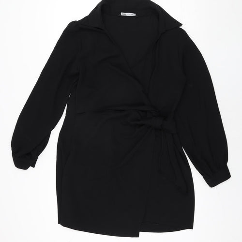 Zara Womens Black Polyester Wrap Dress Size XL V-Neck Zip