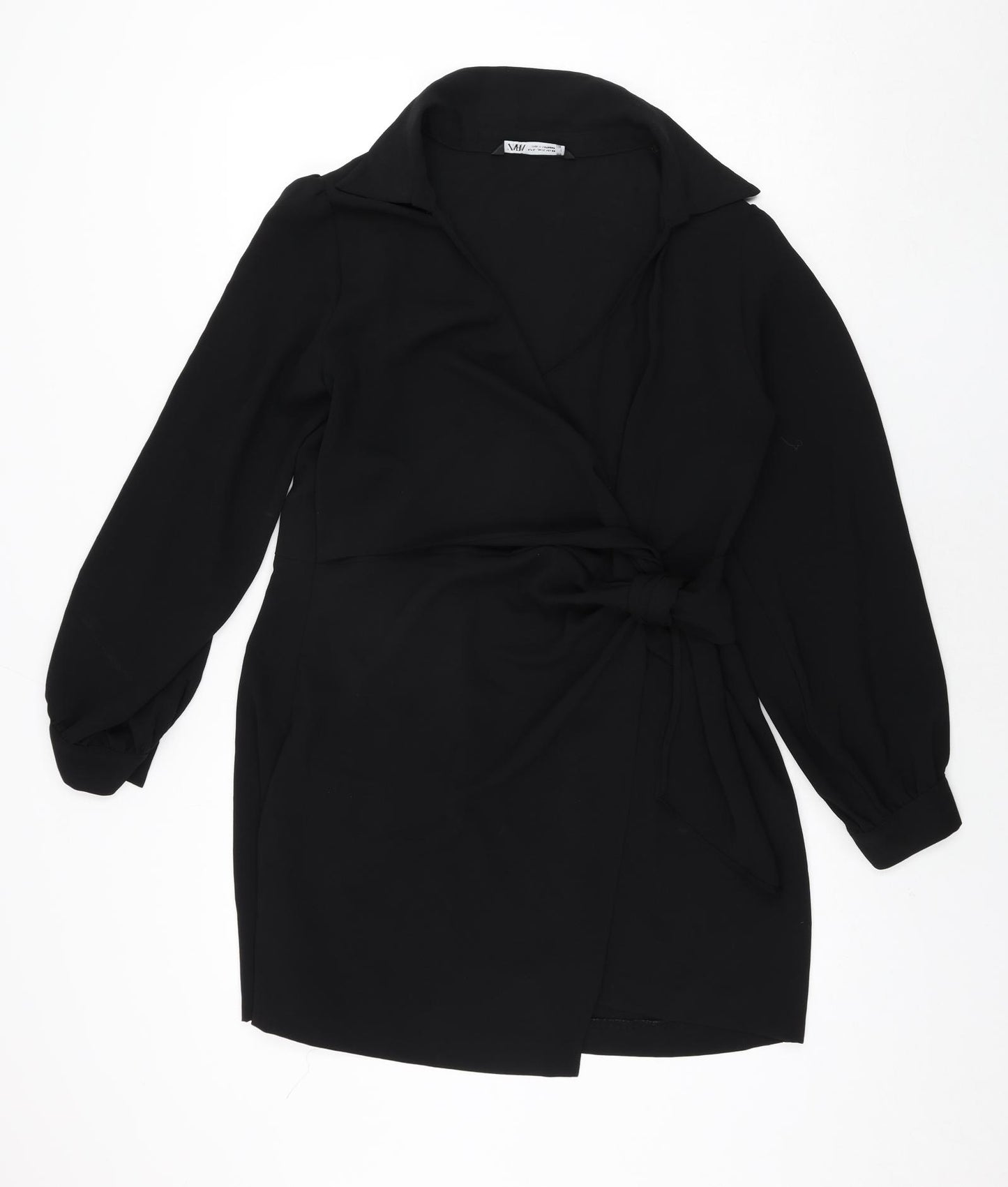 Zara Womens Black Polyester Wrap Dress Size XL V-Neck Zip