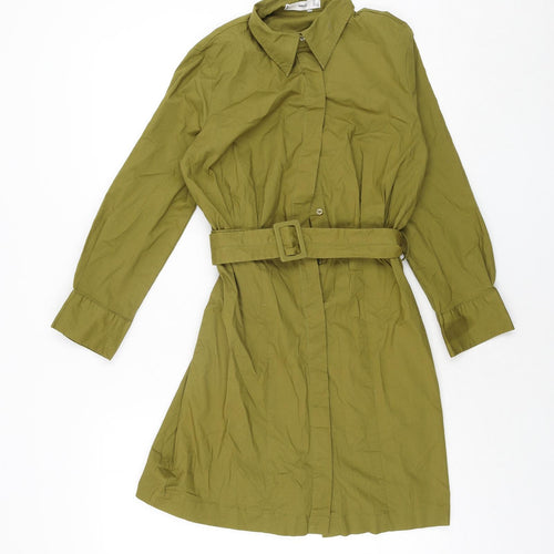 Mango Womens Green Cotton Shift Size S Collared Button - Belted
