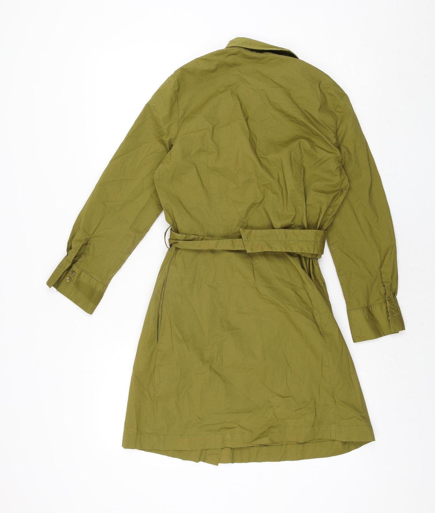 Mango Womens Green Cotton Shift Size S Collared Button - Belted