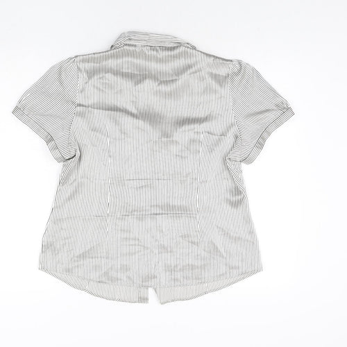Marks and Spencer Womens White Striped Polyester Basic Blouse Size 16 Collared