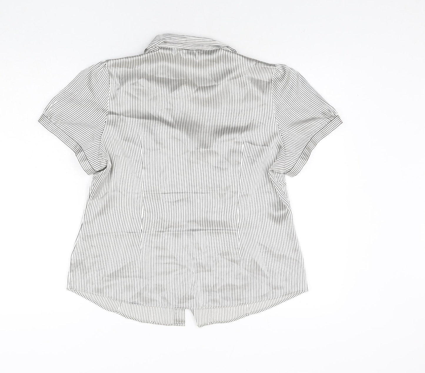 Marks and Spencer Womens White Striped Polyester Basic Blouse Size 16 Collared