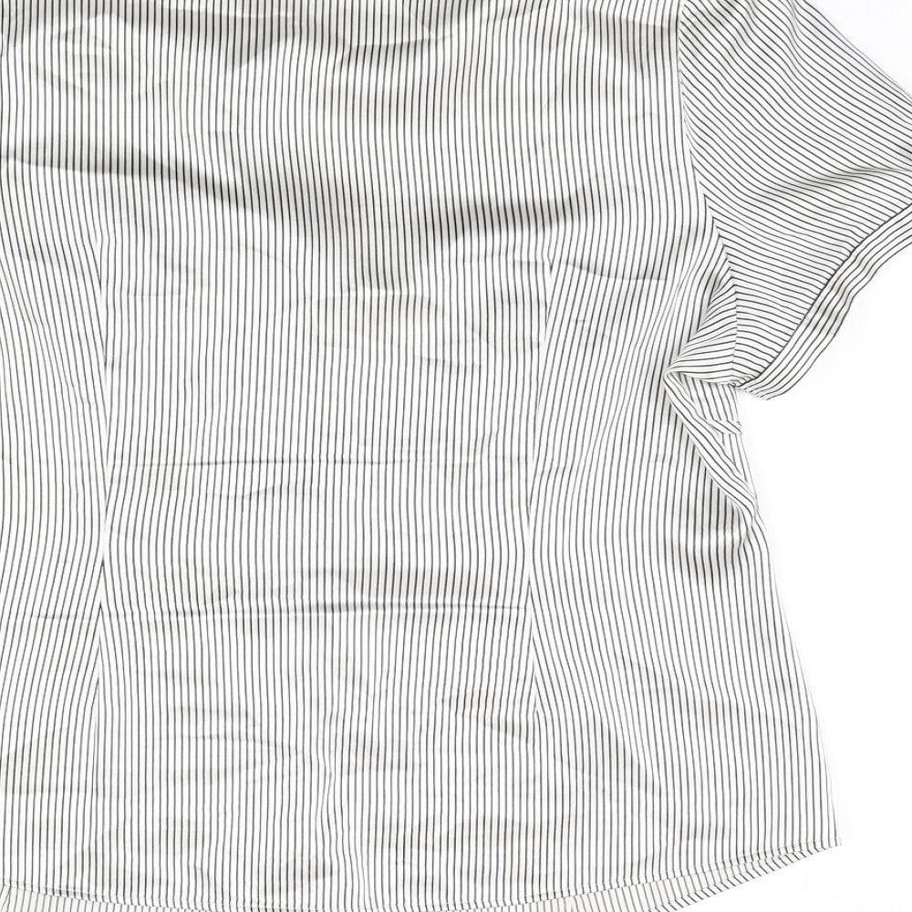 Marks and Spencer Womens White Striped Polyester Basic Blouse Size 16 Collared