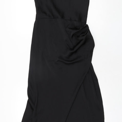 PRETTYLITTLETHING Womens Black Polyester Maxi Size 10 Boat Neck Zip - Wrap Style Rouched